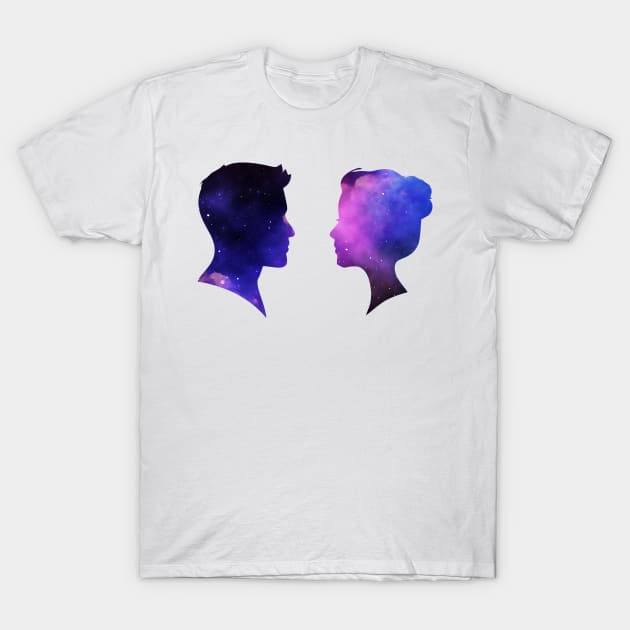 male and female silhouettes of space T-Shirt by Ru Studio